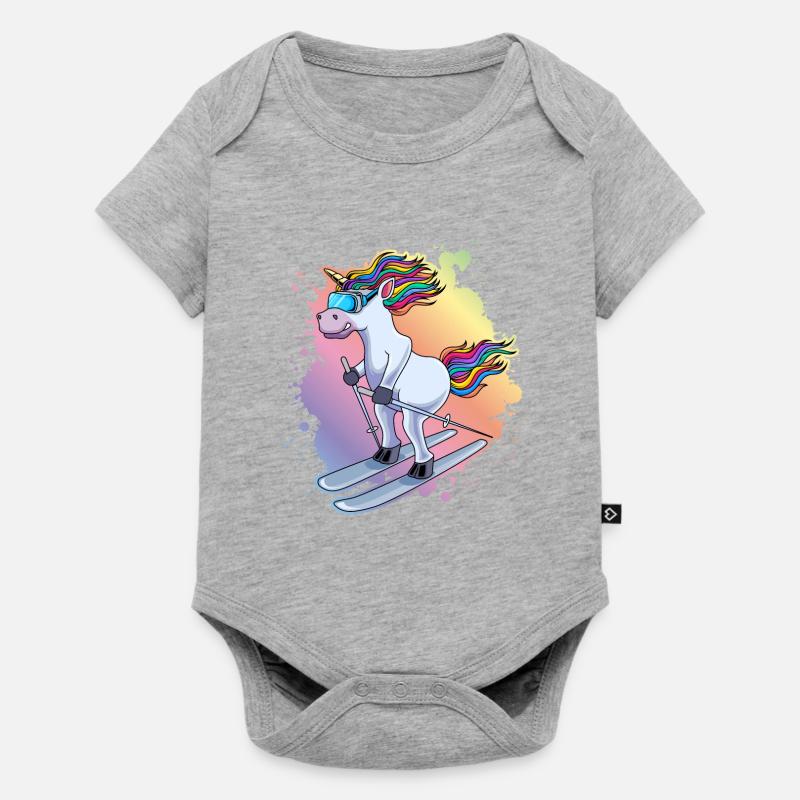 Piste de ski Einhorn Bunt Klecks - Body à manches courtes Premium Bébé - gris chiné