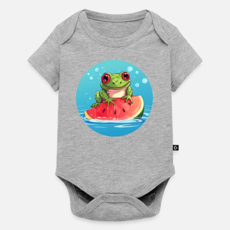 Grenouille sur pastèque dans la mer - Body à manches courtes Premium Bébé - gris chiné