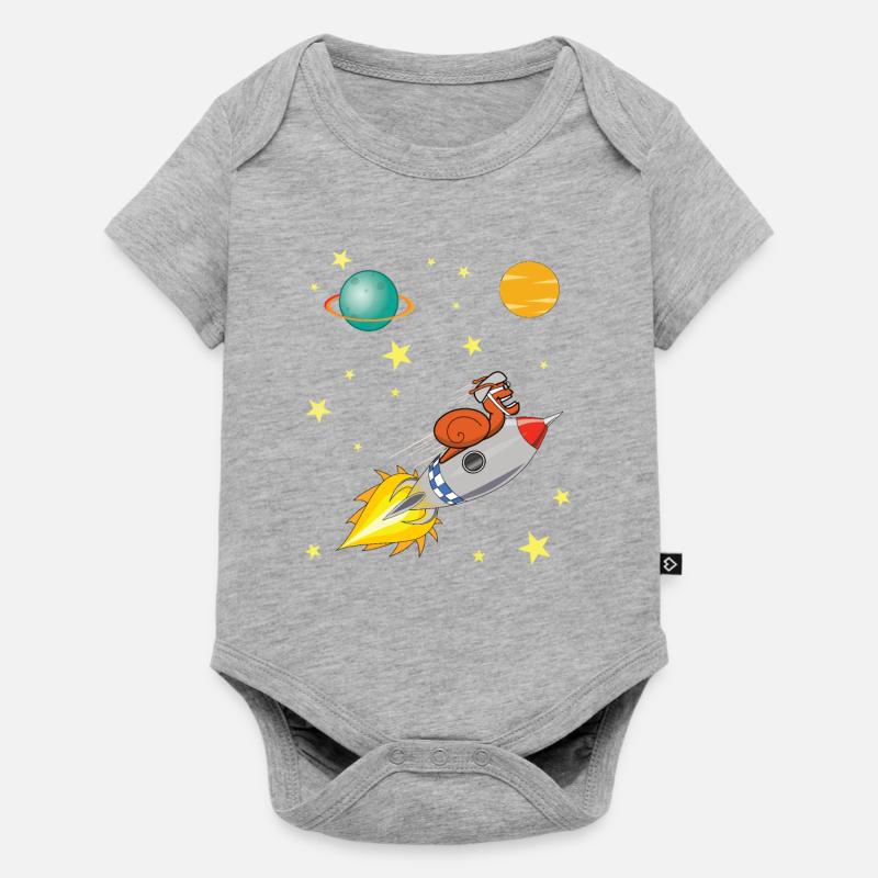 Escargot avec fusée voyageant dans l'espace - Body à manches courtes Premium Bébé - gris chiné