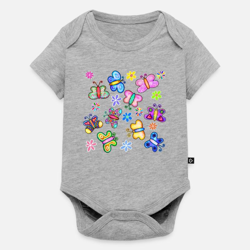 Papillons et fleurs colorés - Body à manches courtes Premium Bébé - gris chiné