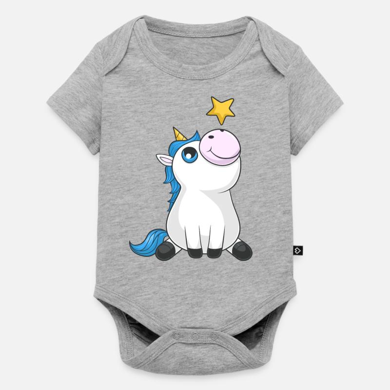 Süßes Comic Einhorn - Baby Premium Kurzarmbody - Grau meliert