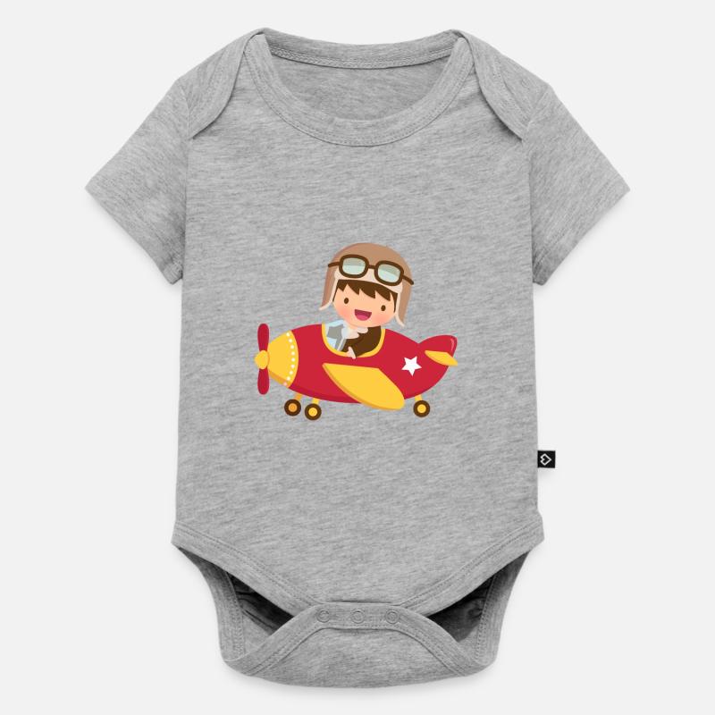 Garçon pilote aviateur mignon - Body à manches courtes Premium Bébé - gris chiné