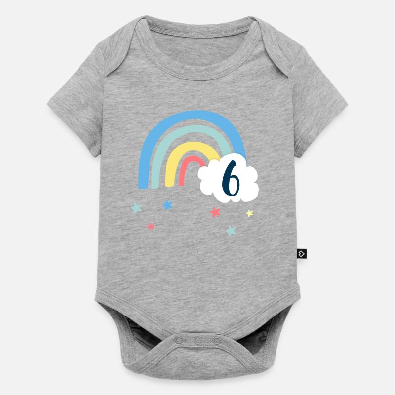 6. Geburtstag / Regenbogen - Baby Premium Kurzarmbody - Grau meliert