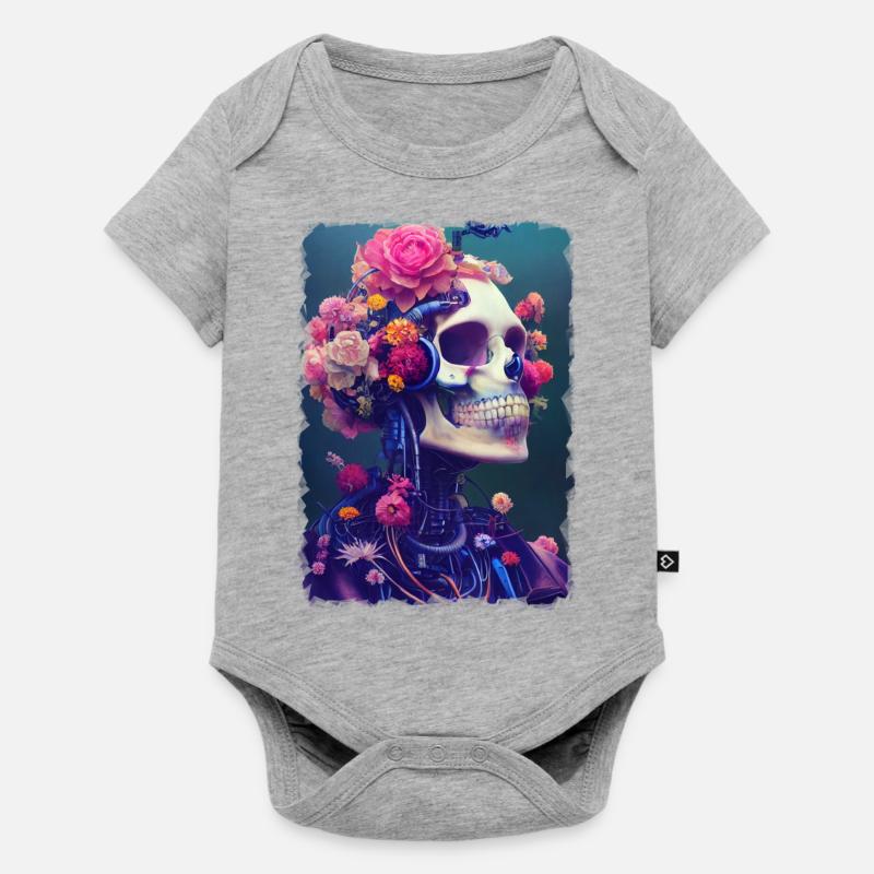 Fusion des fleurs et du crâne - Body à manches courtes Premium Bébé - gris chiné