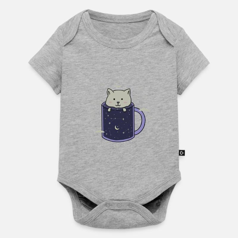 Chat dans une tasse Galaxy - Body à manches courtes Premium Bébé - gris chiné