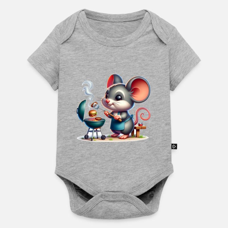 Cute BBQ Mouse - Baby Premium Kurzarmbody - Grau meliert