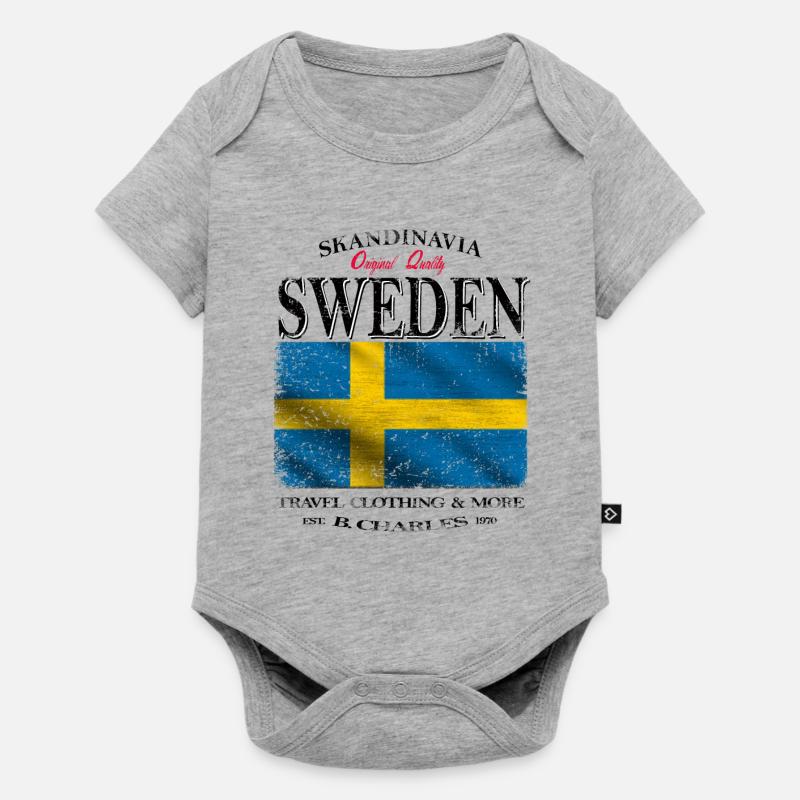 Suède, drapeau de la Suède - Body à manches courtes Premium Bébé - gris chiné
