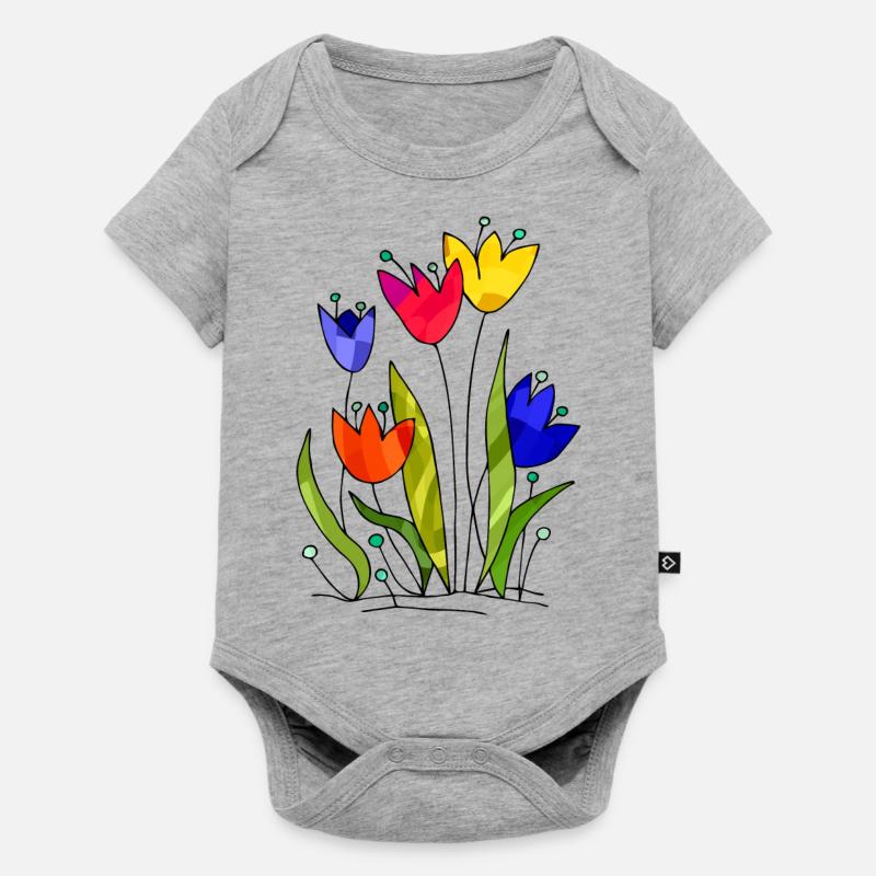 Fleurs - Body à manches courtes Premium Bébé - gris chiné