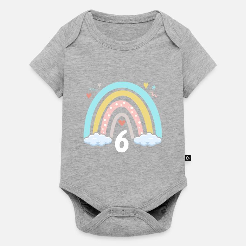 6. Geburtstag Mädchen Regenbogen Boho - Baby Premium Kurzarmbody - Grau meliert