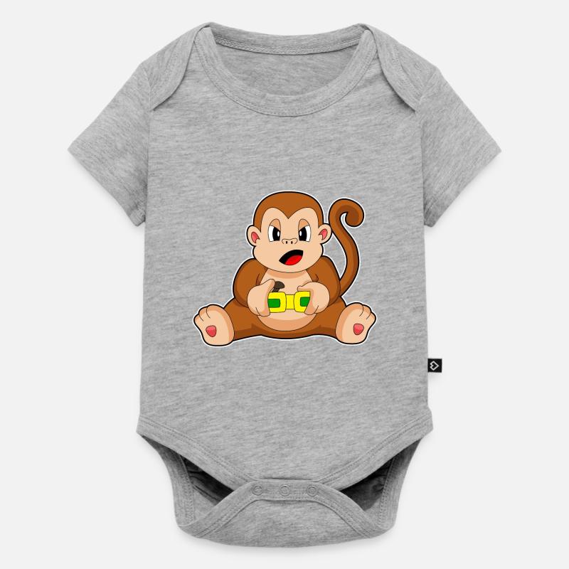 Monkey Gamer Controller - Baby Premium short-sleeve bodysuit - heather grey