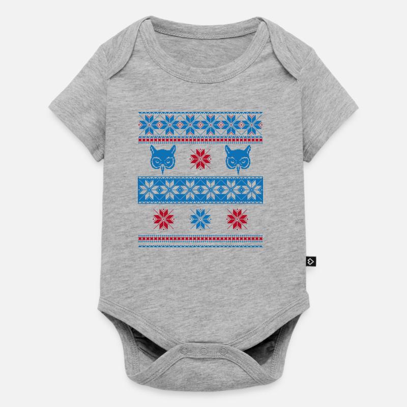 Norweger Pullover Eule Blau Rot - Baby Premium Kurzarmbody - Grau meliert
