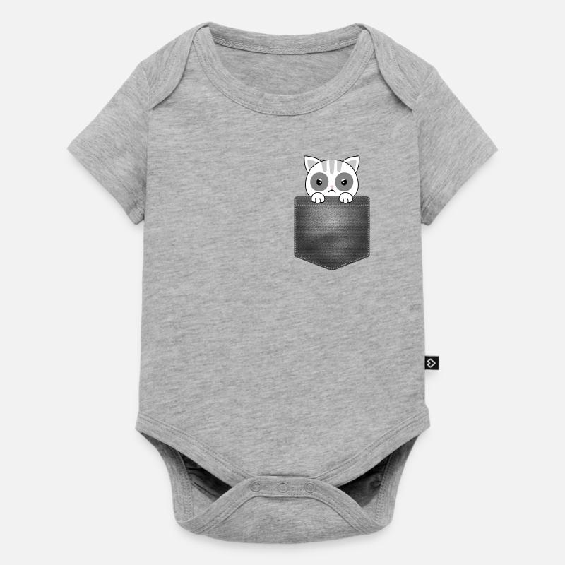 conception de poche avec chat regardant par le haut - Body à manches courtes Premium Bébé - gris chiné