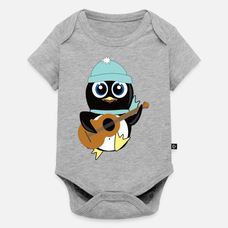 Pingouin mignon avec guitare - Body à manches courtes Premium Bébé - gris chiné