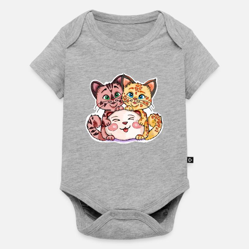 Deux chatons avec une peluche - Body à manches courtes Premium Bébé - gris chiné