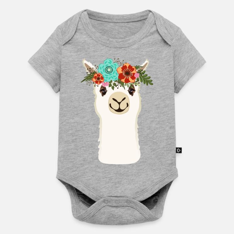 Alpaca avec des fleurs - Body à manches courtes Premium Bébé - gris chiné
