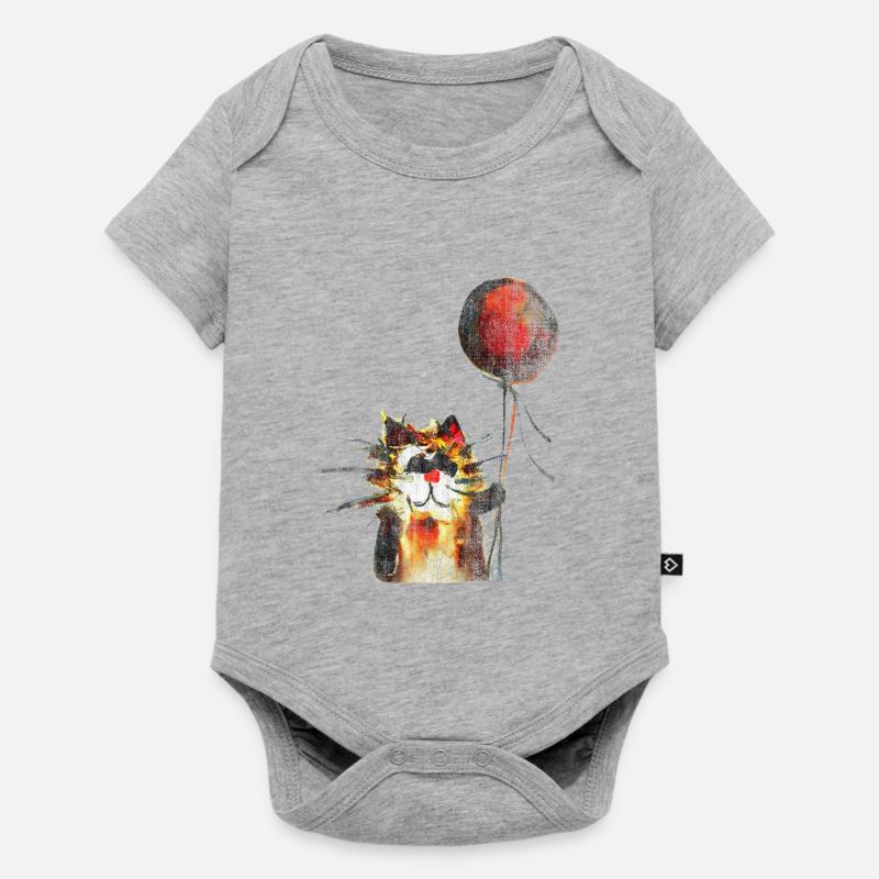 Chat mignon avec ballon - Body à manches courtes Premium Bébé - gris chiné