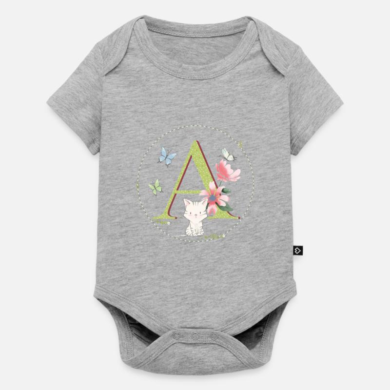 Lettre initiale A avec chat - Body à manches courtes Premium Bébé - gris chiné