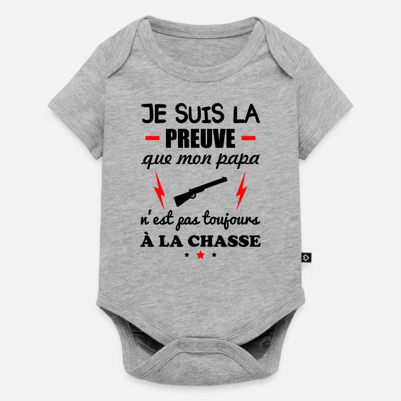 Preuve que mon papa chasse,chasseur, chassé,Chassé - Body à manches courtes Premium Bébé - gris chiné