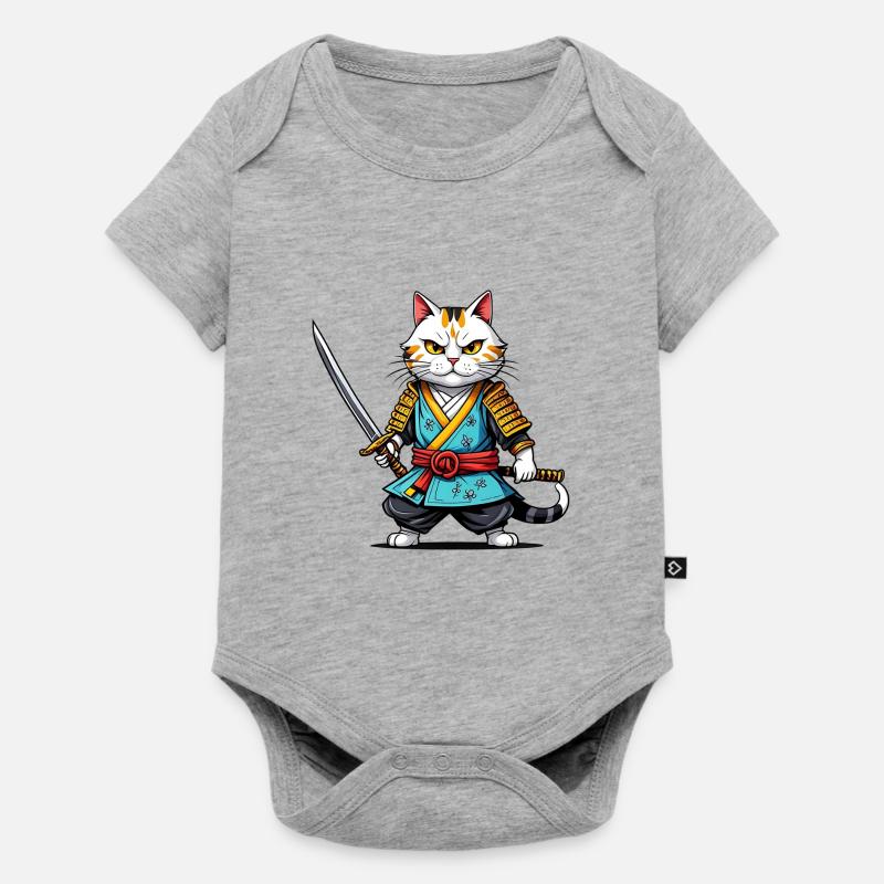 Chat samouraï - Body à manches courtes Premium Bébé - gris chiné
