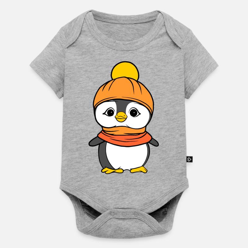 Pingouin avec bonnet et écharpe - Body à manches courtes Premium Bébé - gris chiné