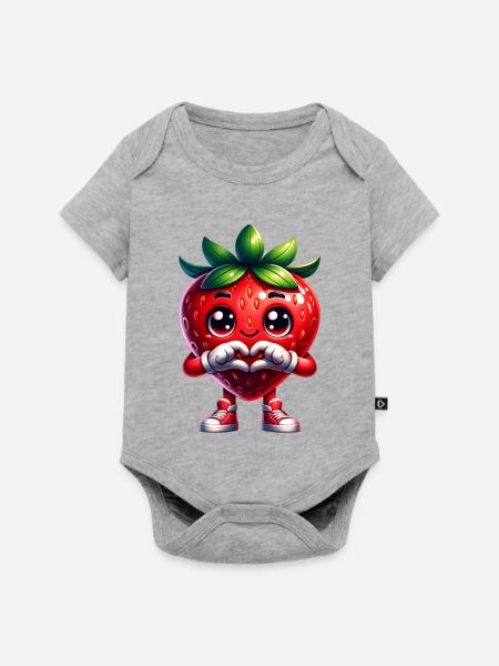 Erdbeere Herzhände - Baby Premium Kurzarmbody - Grau meliert