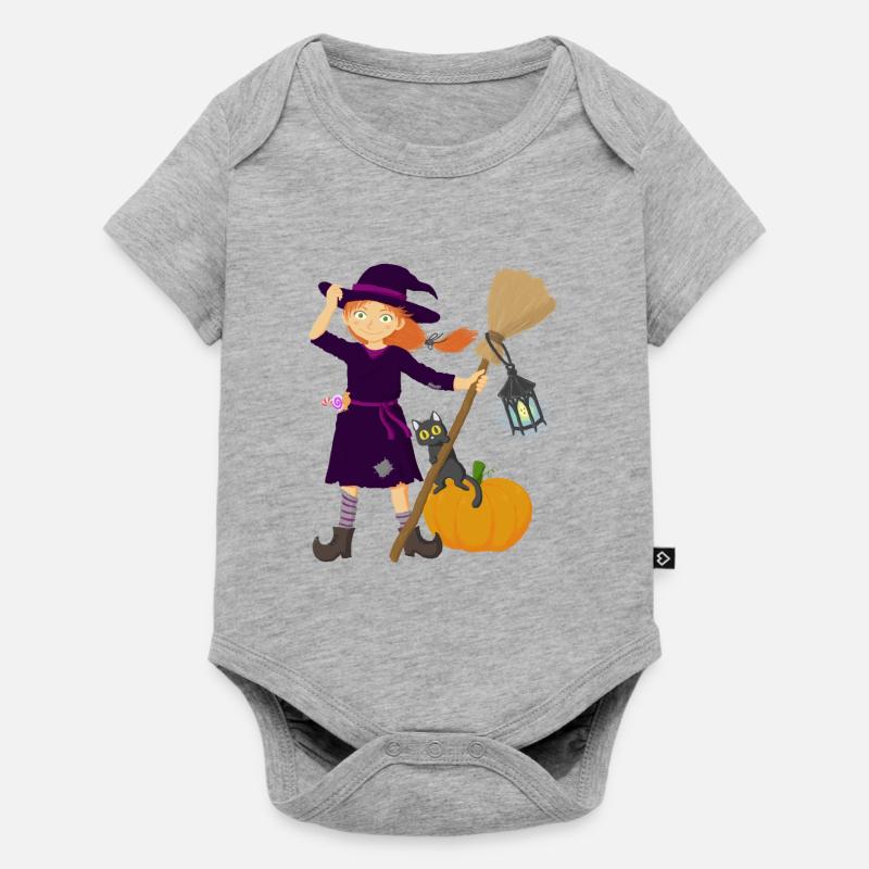 Sorcière avec balai et chat - Body à manches courtes Premium Bébé - gris chiné