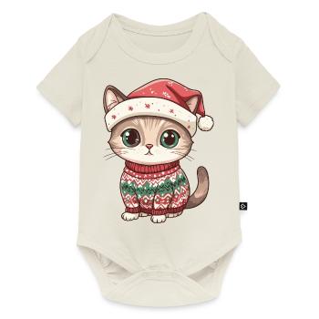 Bande dessinée de Noël de chat - Body à manches courtes Premium Bébé - blanc cassé - Devant