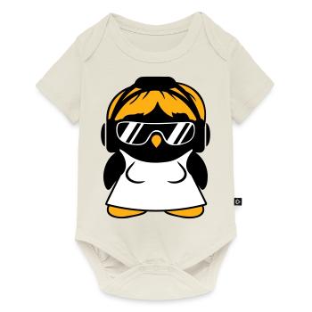 Pingouin DJ Fille Robe Femme Casque Lunettes de soleil - Body à manches courtes Premium Bébé - blanc cassé - Devant