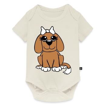 Dog Sitting Little Pretty Lady Bow Female - Baby Premium short-sleeve bodysuit - off white - Front