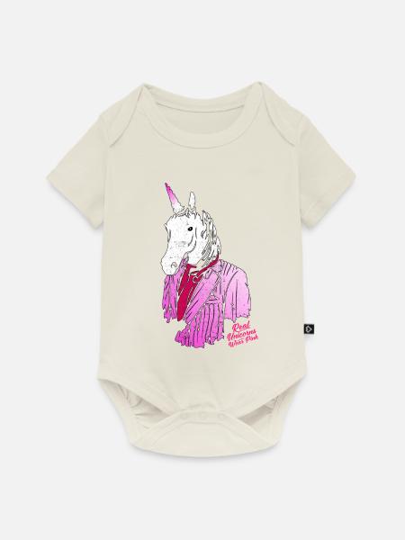 pink hipster unicorn - Baby Premium Kurzarmbody - Naturweiß