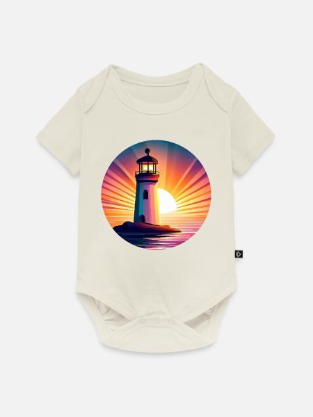 Leuchtturm bei Sonnenuntergang - Malerisches - Baby Premium Kurzarmbody - Naturweiß