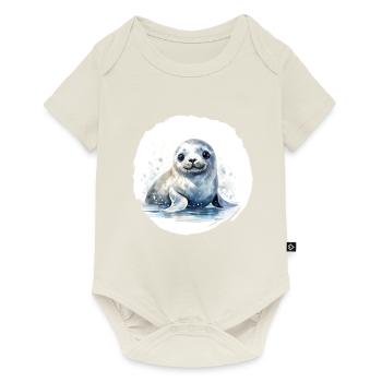 Robbe Aquarell - Baby Premium Kurzarmbody - Naturweiß - Vorne