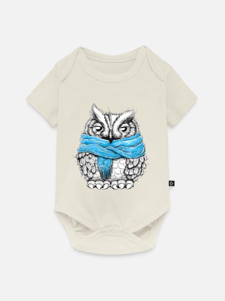 Eule mit Schal - Baby Premium Kurzarmbody - Naturweiß