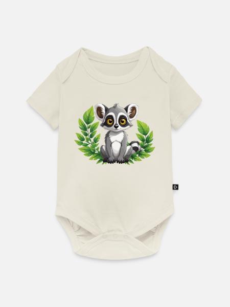 Lemur im Grünen - Baby Premium Kurzarmbody - Naturweiß