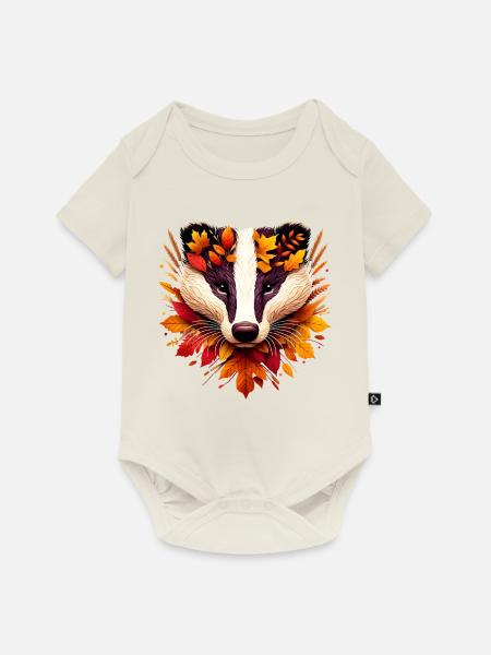 Ein Dachs, gestaltet aus verschiedenen Blättern - Baby Premium Kurzarmbody - Naturweiß