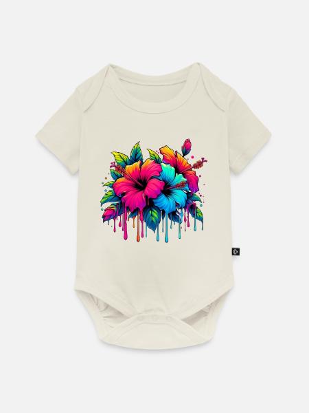 Hibiskusblüten - Baby Premium Kurzarmbody - Naturweiß
