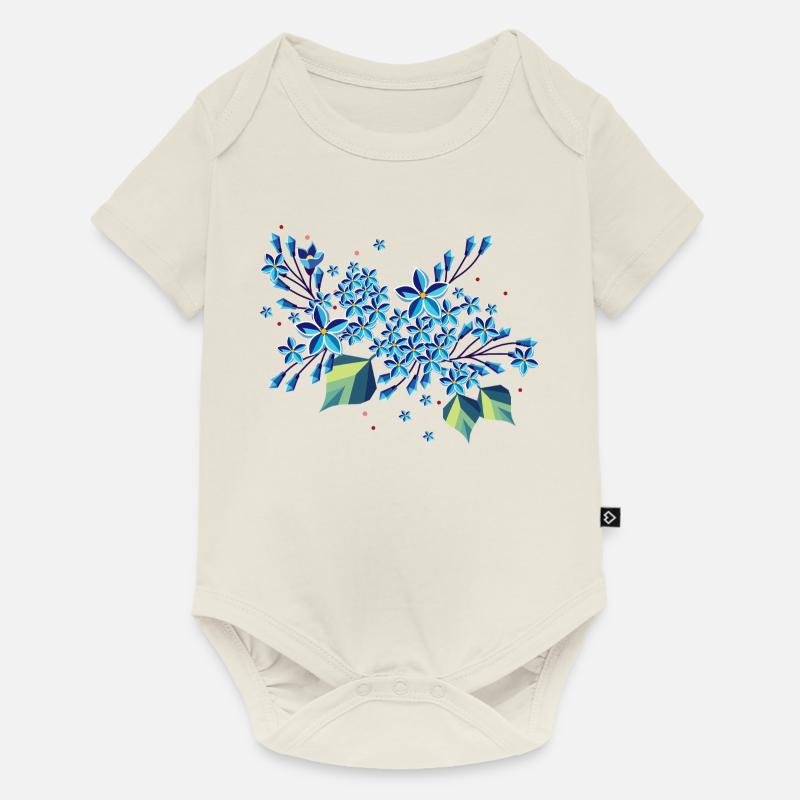 Branche de lilas – des tons bleus élégants dans un design moderne - Body à manches courtes Premium Bébé - blanc cassé