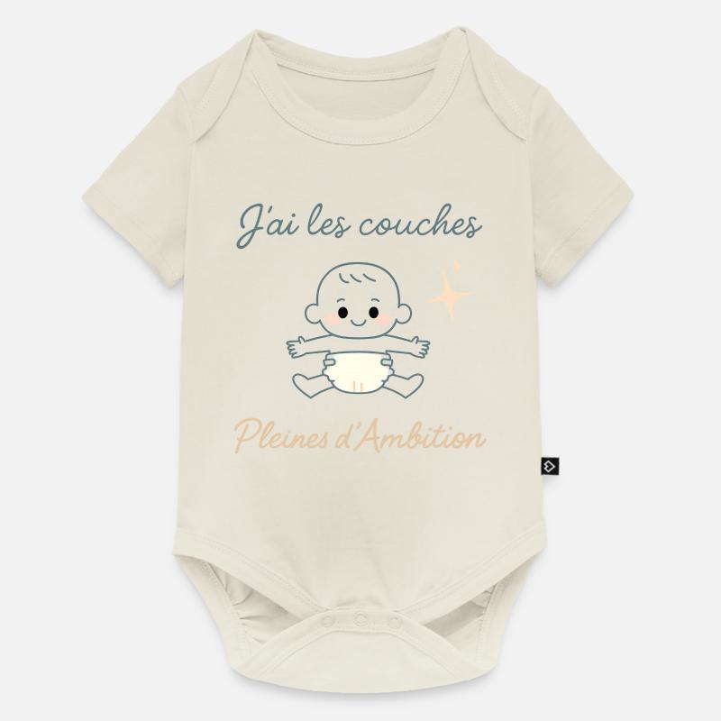 "j'ai les couches pleines d'ambition " - Body à manches courtes Premium Bébé - blanc cassé