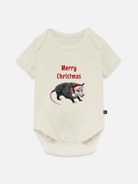 Merry Christmas Opossum - Mit Weihnachtsmütze - Baby Premium Kurzarmbody - Naturweiß