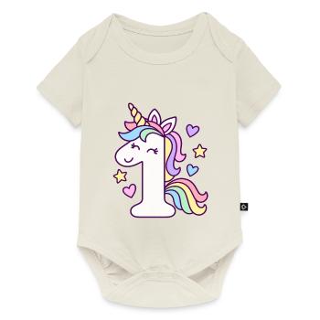 1. Geburtstag Mädchen Einhorn - Baby Premium Kurzarmbody - Naturweiß - Vorne
