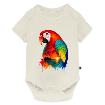 Tropical Sunset Palm Sea Beach Parrot Papagei - Baby Premium Kurzarmbody - Naturweiß - Vorne