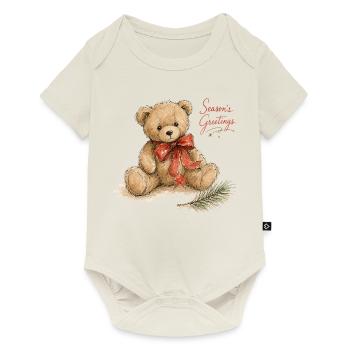 Aquarell Weihnachtsteddybär - Baby Premium Kurzarmbody - Naturweiß - Vorne