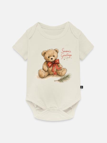 Aquarell Weihnachtsteddybär - Baby Premium Kurzarmbody - Naturweiß