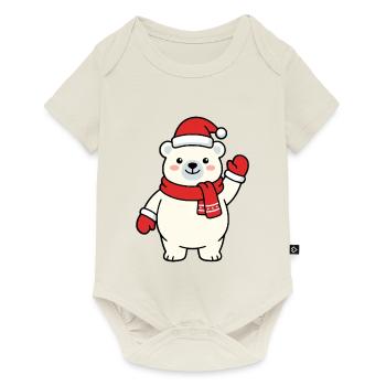 Niedlicher Kawaii-Eisbär winkt mit Weihnachtsmütze - Baby Premium Kurzarmbody - Naturweiß - Vorne