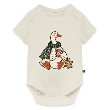 Weihnachtsgans Kakao Hygge Winter Wichtelgeschenk - Baby Premium Kurzarmbody - Naturweiß - Vorne