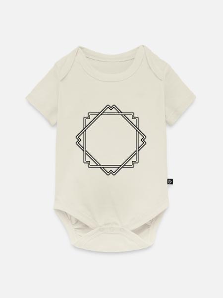 Bunter Quadratischer Rahmen Deko - Baby Premium Kurzarmbody - Naturweiß