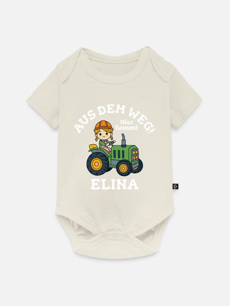 Elina Name Traktor - Baby Premium Kurzarmbody - Naturweiß