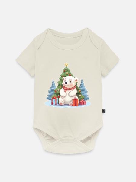 Weihnachten Eisbär mit Weihnachtsbaum - Baby Premium Kurzarmbody - Naturweiß