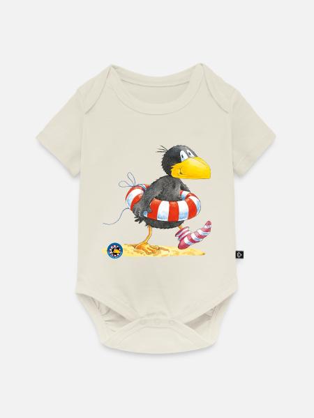 Der kleine Rabe Socke mit Schwimmreifen - Baby Premium Kurzarmbody - Naturweiß