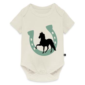 Baby Kind Pferd Hufeisen Einhorn Pony - Baby Premium Kurzarmbody - Naturweiß - Vorne